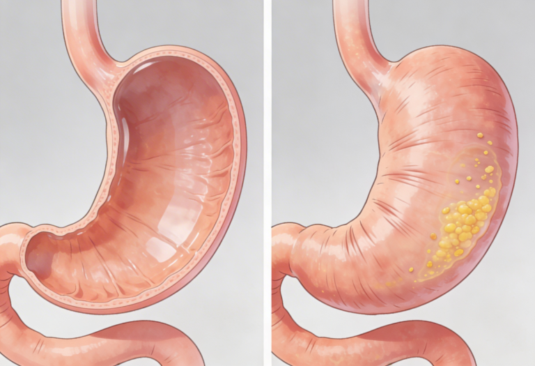 Comparison of normal stomach emptying and delayed gastric emptying in gastroparesis