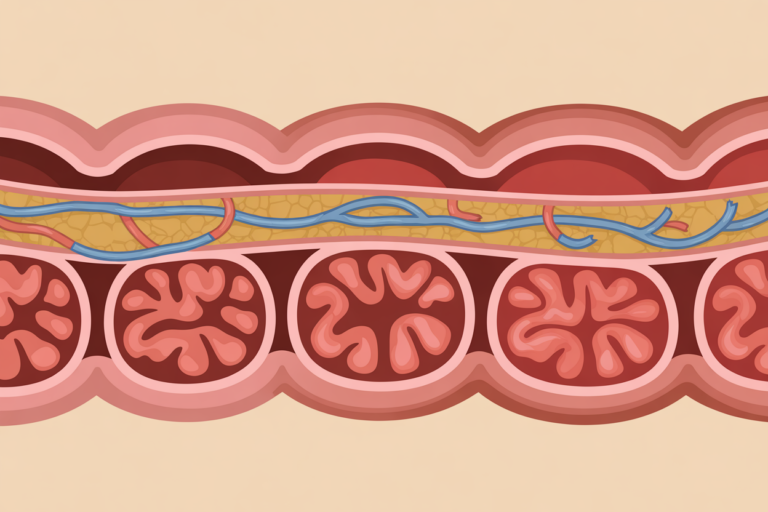 Cross-section of intestinal wall showing enteric nervous system nerve networks
