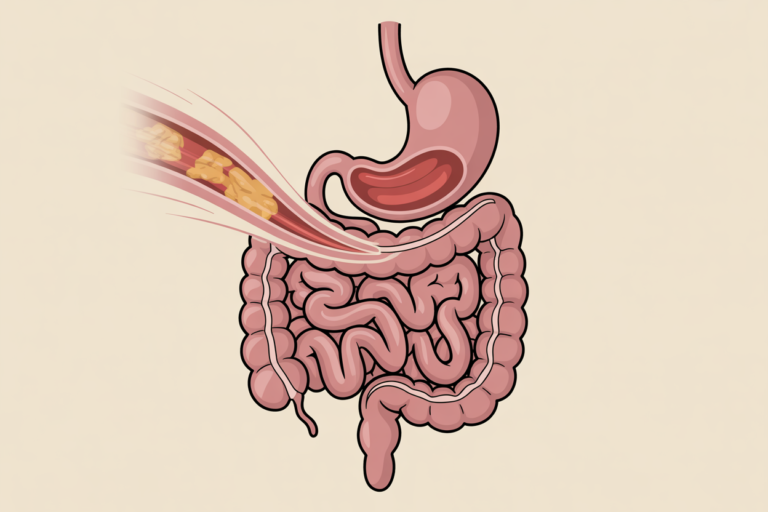 Illustration showing rapid stomach emptying into the small intestine