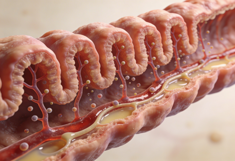 Small intestine villi absorbing nutrients into bloodstream