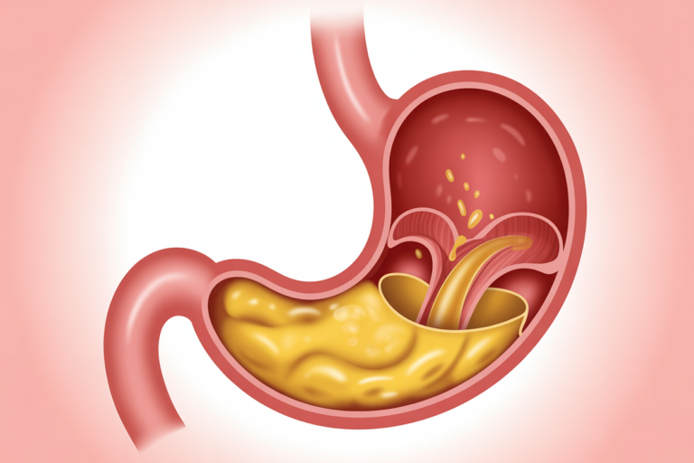 Stomach producing acid and breaking down food during digestion