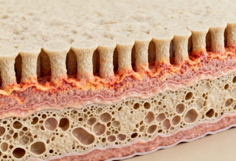 Damaged intestinal villi caused by celiac disease affecting nutrient absorption