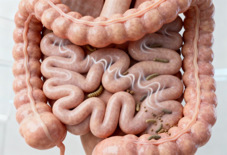 Illustration of intestinal motility waves that prevent bacterial overgrowth in the small intestine